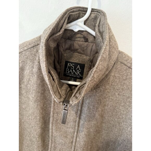 Jos A Bank Coat Jacket Mens Large Brown Oatmeal Wool Tweed Quilt Lined Full Zip - Picture 4 of 6